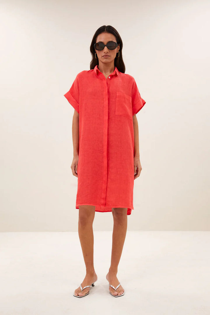 by-bar Hella Linnen Jurk – Lipstick-100% linnen-DAMES JURKEN-Rood