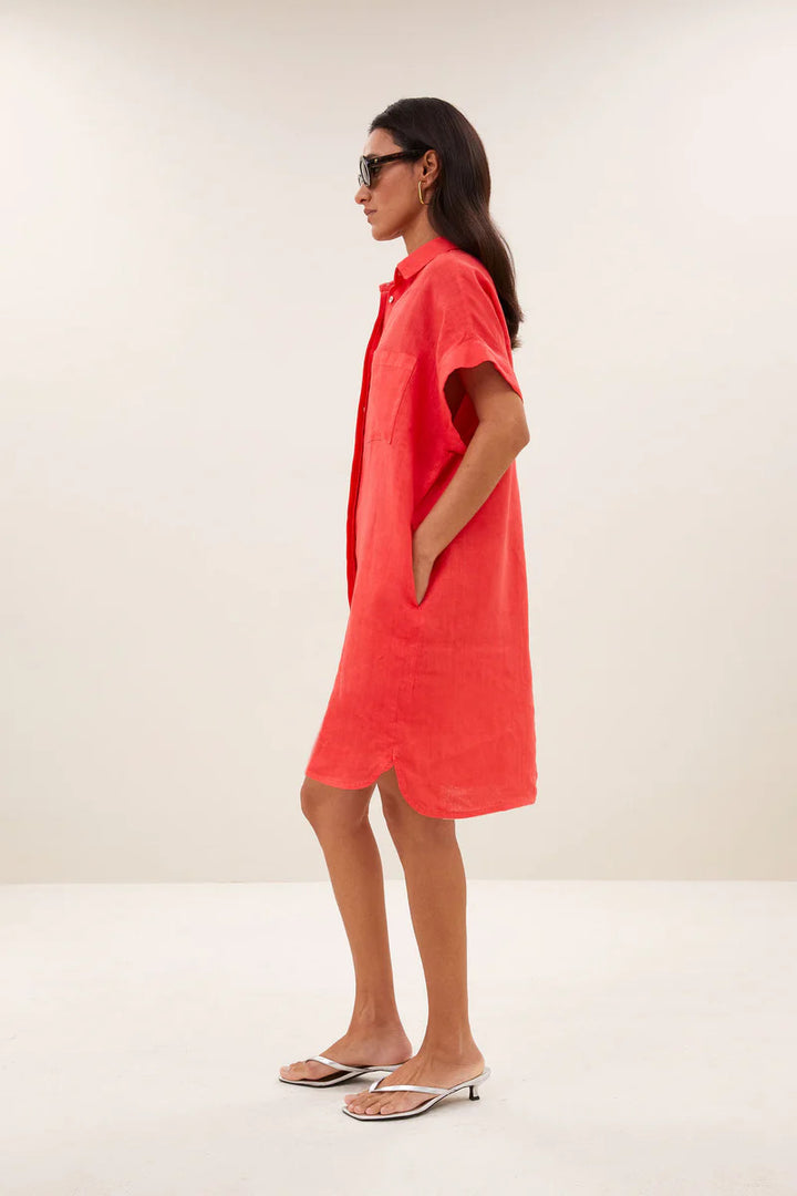 by-bar Hella Linnen Jurk – Lipstick-100% linnen-DAMES JURKEN-Rood