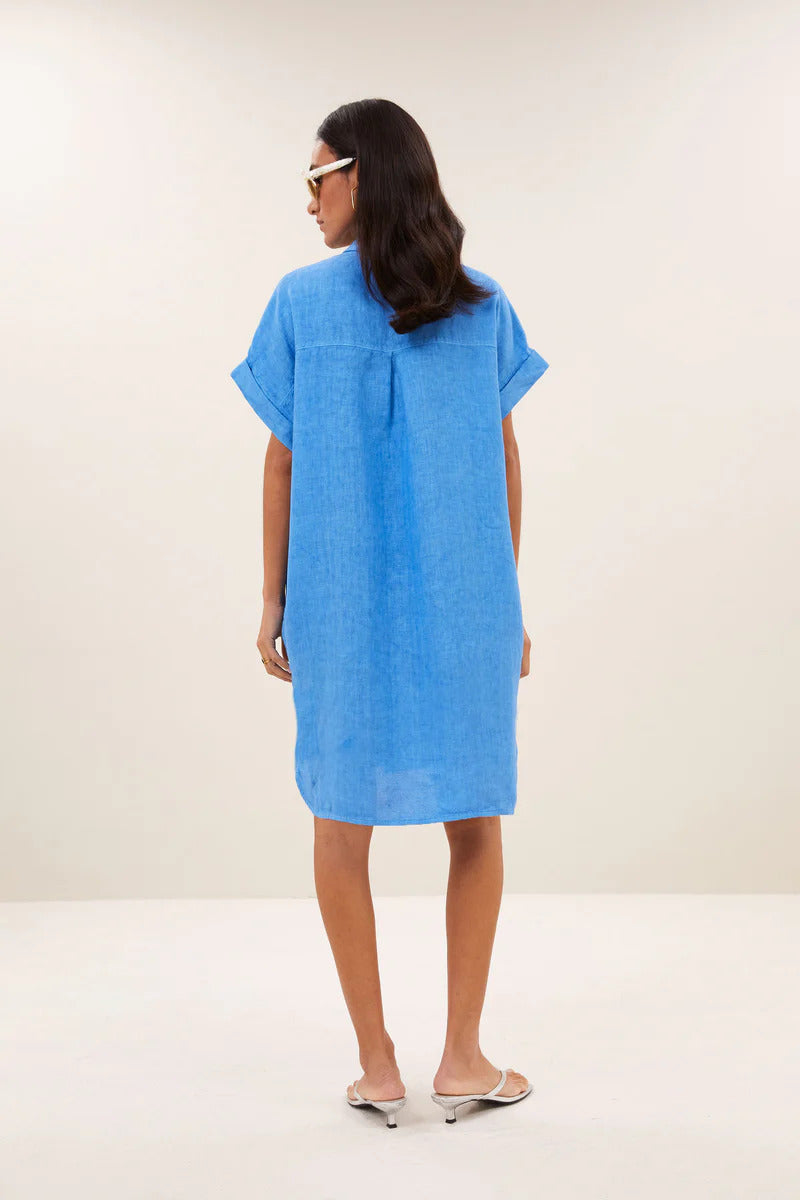  by-bar Hella Linnen Jurk – Regatta Blue-100% linnen-DAMES JURKEN-Blauw