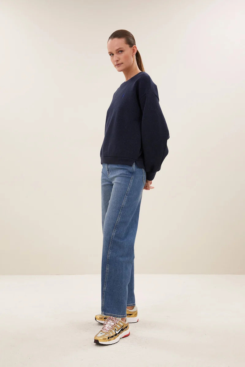 by-bar Lili Sparkle Sweater – Blauw-86% katoen, 7% polyamide, 7% metaalpoyester-DAMES TRUIEN & VESTEN-Blauw