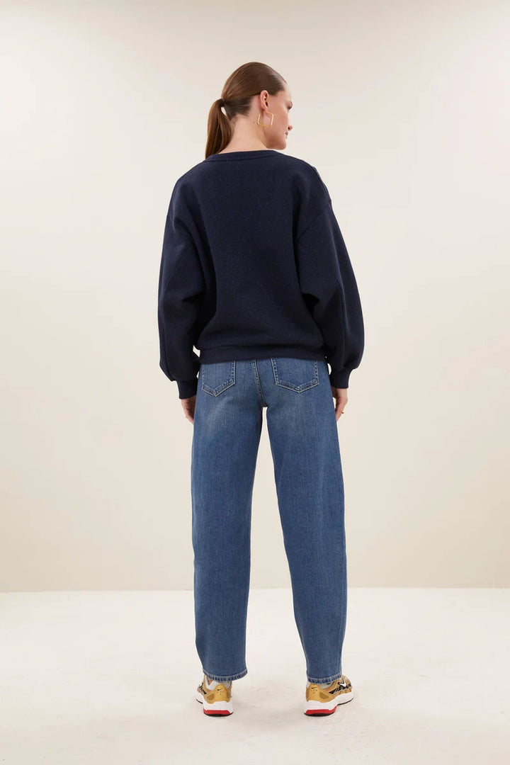 by-bar Lili Sparkle Sweater – Blauw-86% katoen, 7% polyamide, 7% metaalpoyester-DAMES TRUIEN & VESTEN-Blauw
