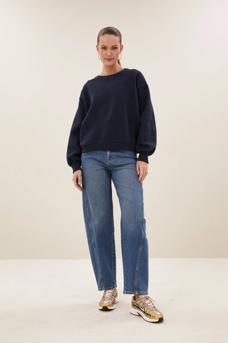 by-bar Lili Sparkle Sweater – Blauw-86% katoen, 7% polyamide, 7% metaalpoyester-DAMES TRUIEN & VESTEN-Blauw