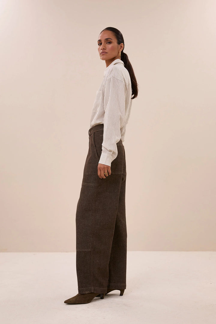 by-bar Lise Thin Stripe Blouse – Zwart-81% viscose, 19% polyamide-DAMES TOPS & BLOUSES-Zwart
