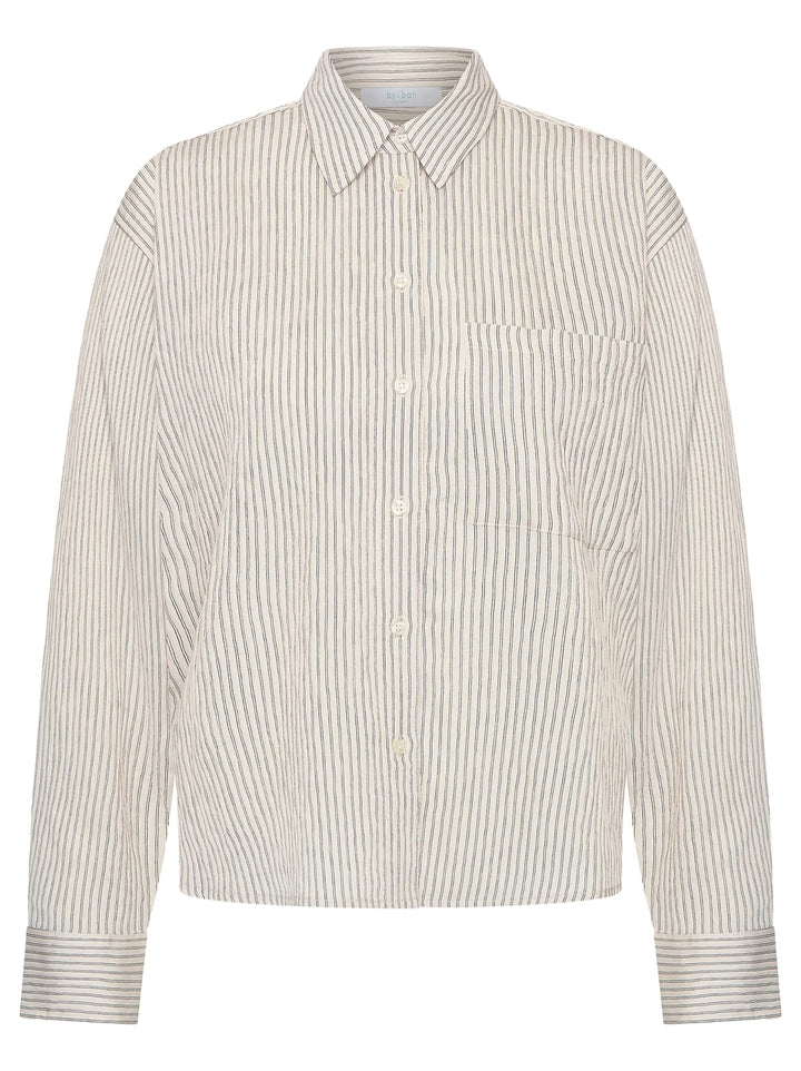 by-bar Lise Thin Stripe Blouse – Zwart-81% viscose, 19% polyamide-DAMES TOPS & BLOUSES-Zwart