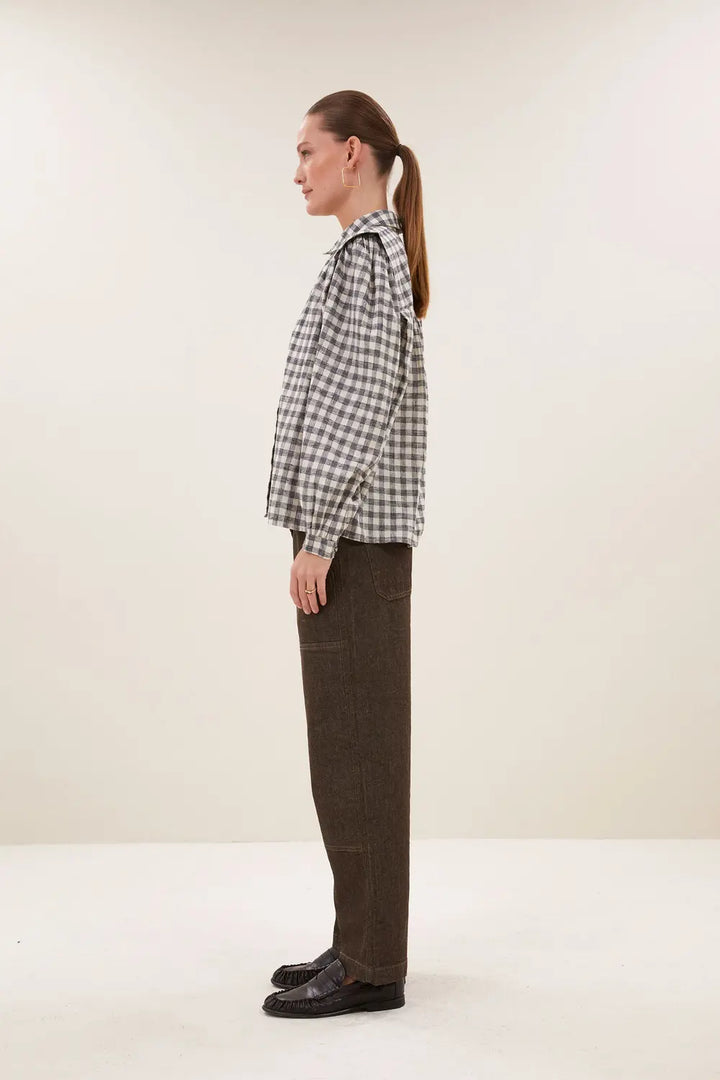 by-bar Maia Ruitblouse – Grijs-64% polyester, 36% katoen-DAMES TOPS & BLOUSES-Grijs