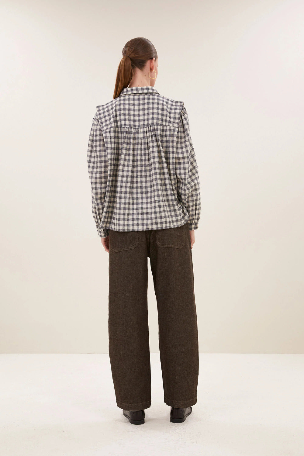 by-bar Maia Ruitblouse – Grijs-64% polyester, 36% katoen-DAMES TOPS & BLOUSES-Grijs