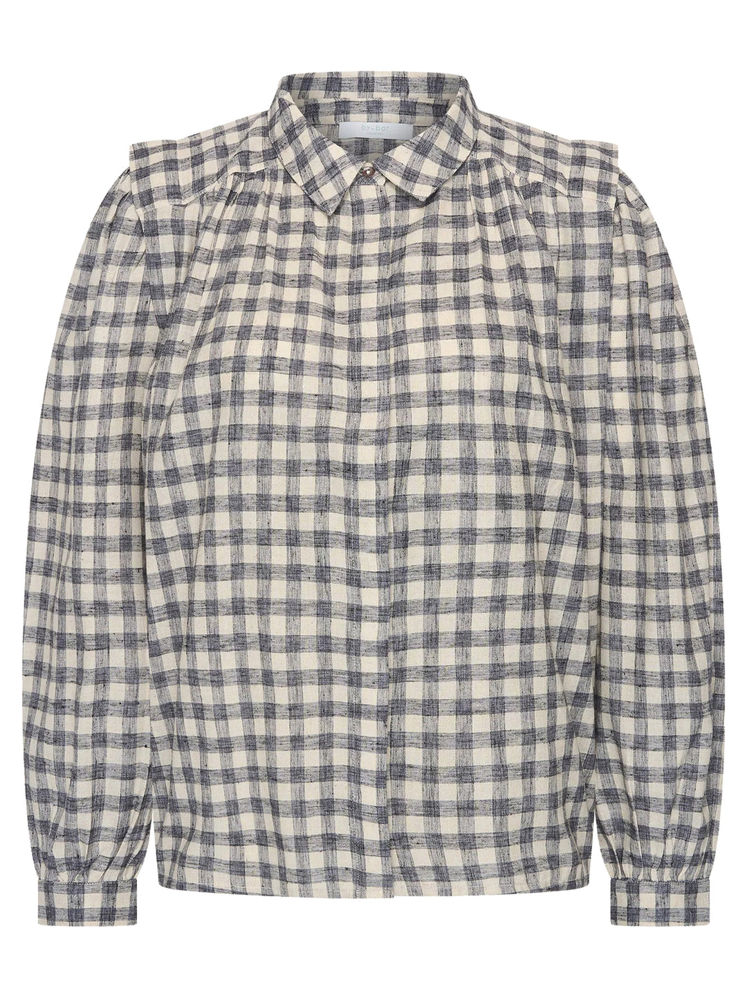 by-bar Maia Ruitblouse – Grijs-64% polyester, 36% katoen-DAMES TOPS & BLOUSES-Grijs