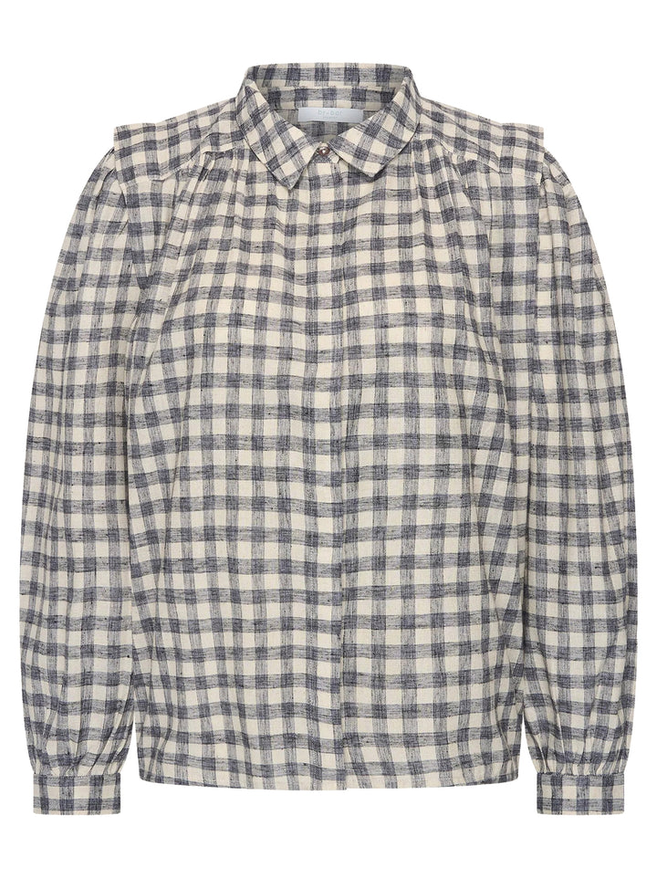 by-bar Maia Ruitblouse – Grijs-64% polyester, 36% katoen-DAMES TOPS & BLOUSES-Grijs
