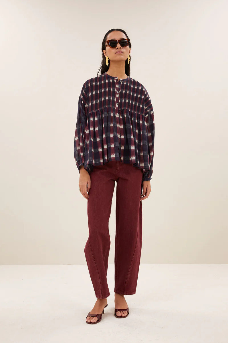 by-bar Mine Ikat Blouse – Rood-100% katoen-DAMES TOPS & BLOUSES-Rood