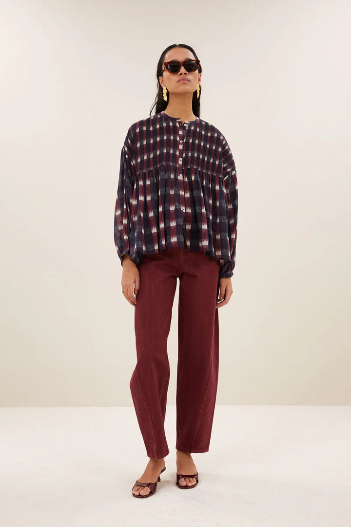 by-bar Mine Ikat Blouse – Rood-100% katoen-DAMES TOPS & BLOUSES-Rood