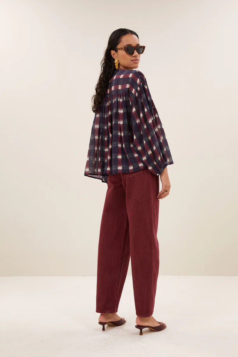 by-bar Mine Ikat Blouse – Rood-100% katoen-DAMES TOPS & BLOUSES-Rood