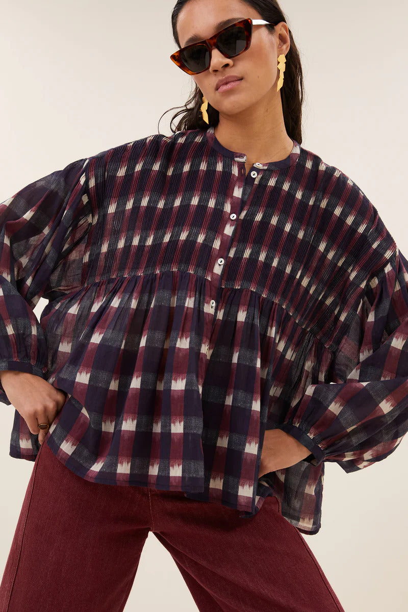 by-bar Mine Ikat Blouse – Rood-100% katoen-DAMES TOPS & BLOUSES-Rood