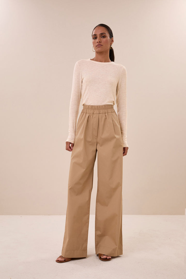by-bar Moky Top met Lange Mouwen – Beige-50% viscose, 35% polyester, 15% linnen-DAMES TOPS & BLOUSES-Beige