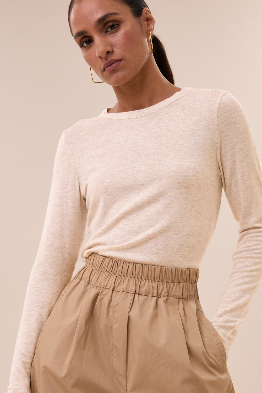 by-bar Moky Top met Lange Mouwen – Beige-50% viscose, 35% polyester, 15% linnen-DAMES TOPS & BLOUSES-Beige