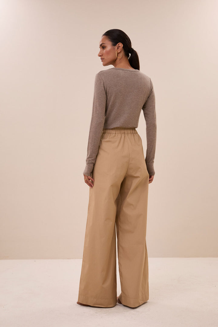 by-bar Moky Top met Lange Mouwen – Bruin-50% viscose, 35% polyester, 15% linnen-DAMES TOPS & BLOUSES-Bruin