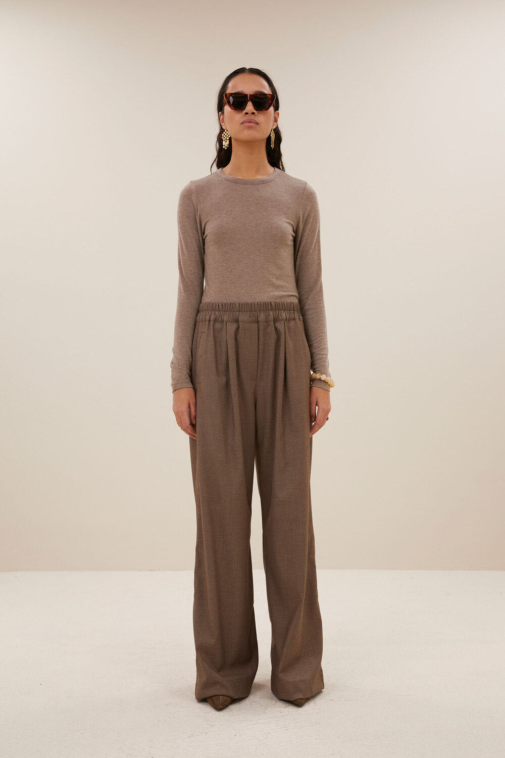 by-bar Moky Top met Lange Mouwen – Bruin-50% viscose, 35% polyester, 15% linnen-DAMES TOPS & BLOUSES-Bruin