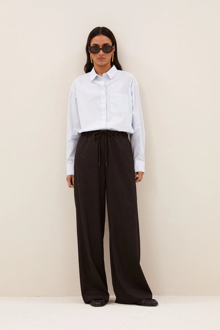 by-bar Pelle Pinstripe Pantalon – Bruin-65% polyester, 32% viscose, 3% elasthaan-DAMES BROEKEN-Bruin