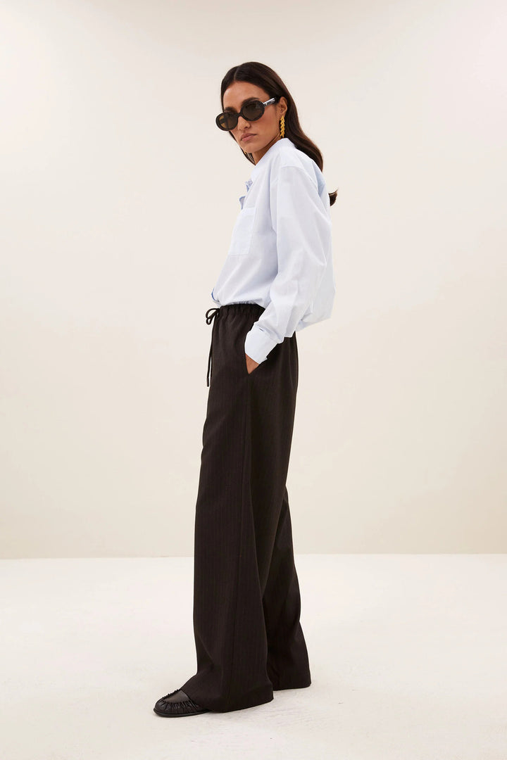 by-bar Pelle Pinstripe Pantalon – Bruin-65% polyester, 32% viscose, 3% elasthaan-DAMES BROEKEN-Bruin