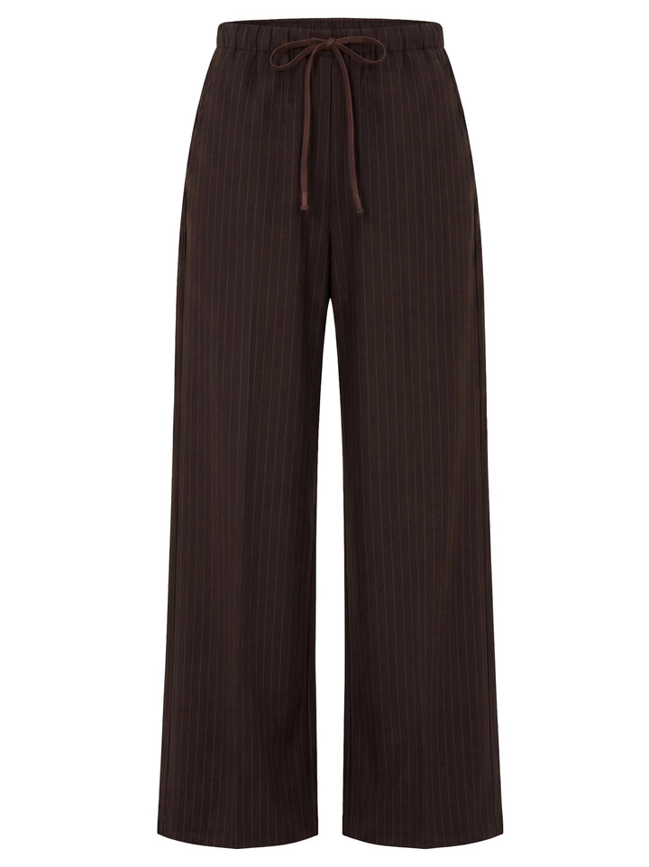 by-bar Pelle Pinstripe Pantalon – Bruin-65% polyester, 32% viscose, 3% elasthaan-DAMES BROEKEN-Bruin