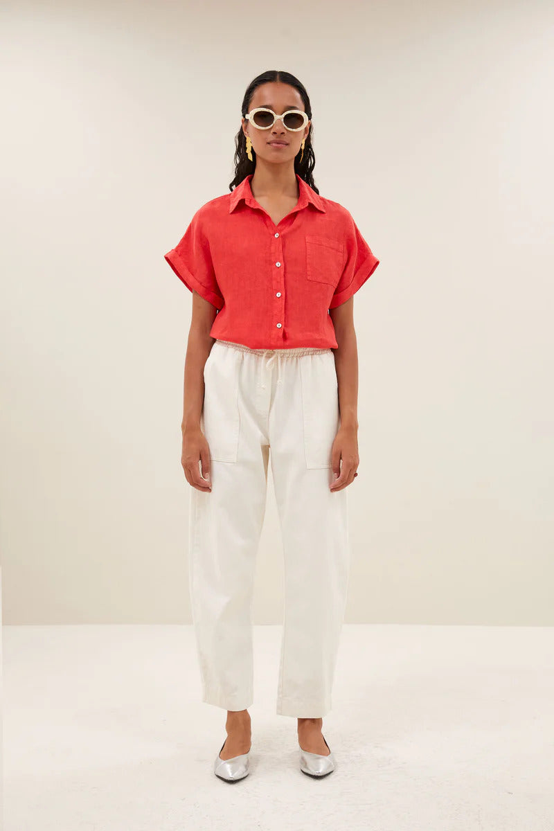 by-bar Rose Linnen Blouse – Lipstick-100% linnen-DAMES TOPS & BLOUSES-Rood