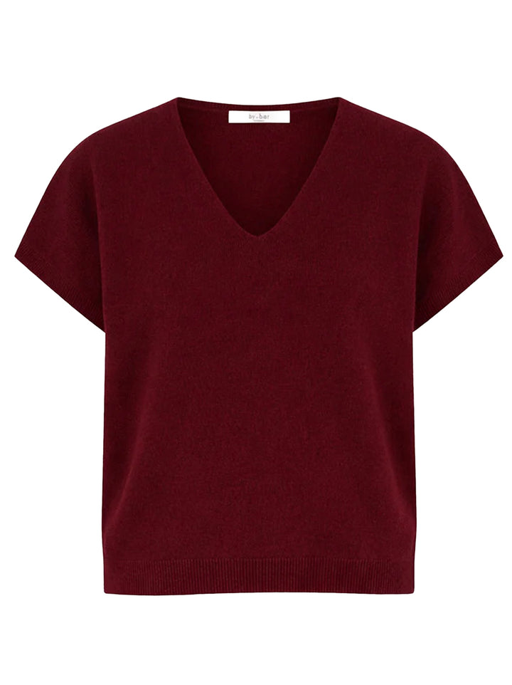 by-bar sil v-neck pullover – Rood-100% merino wol-DAMES TRUIEN & VESTEN-Rood