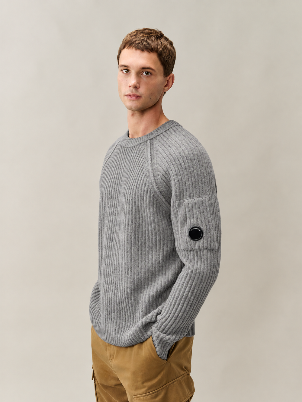 C.P. Company Fleece Knit Trui – Grijs-70% polyamide, 29% wol, 1% andere-HEREN TRUIEN & VESTEN-Grijs