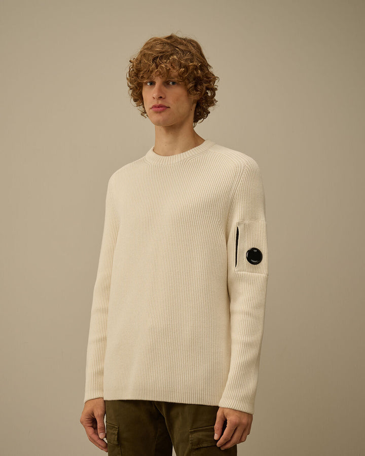 C.P. Company Full Rib Crew‑Neck Trui – Off‑Whit-71% cotton, 29% polyamide-HEREN TRUIEN & VESTEN-Room