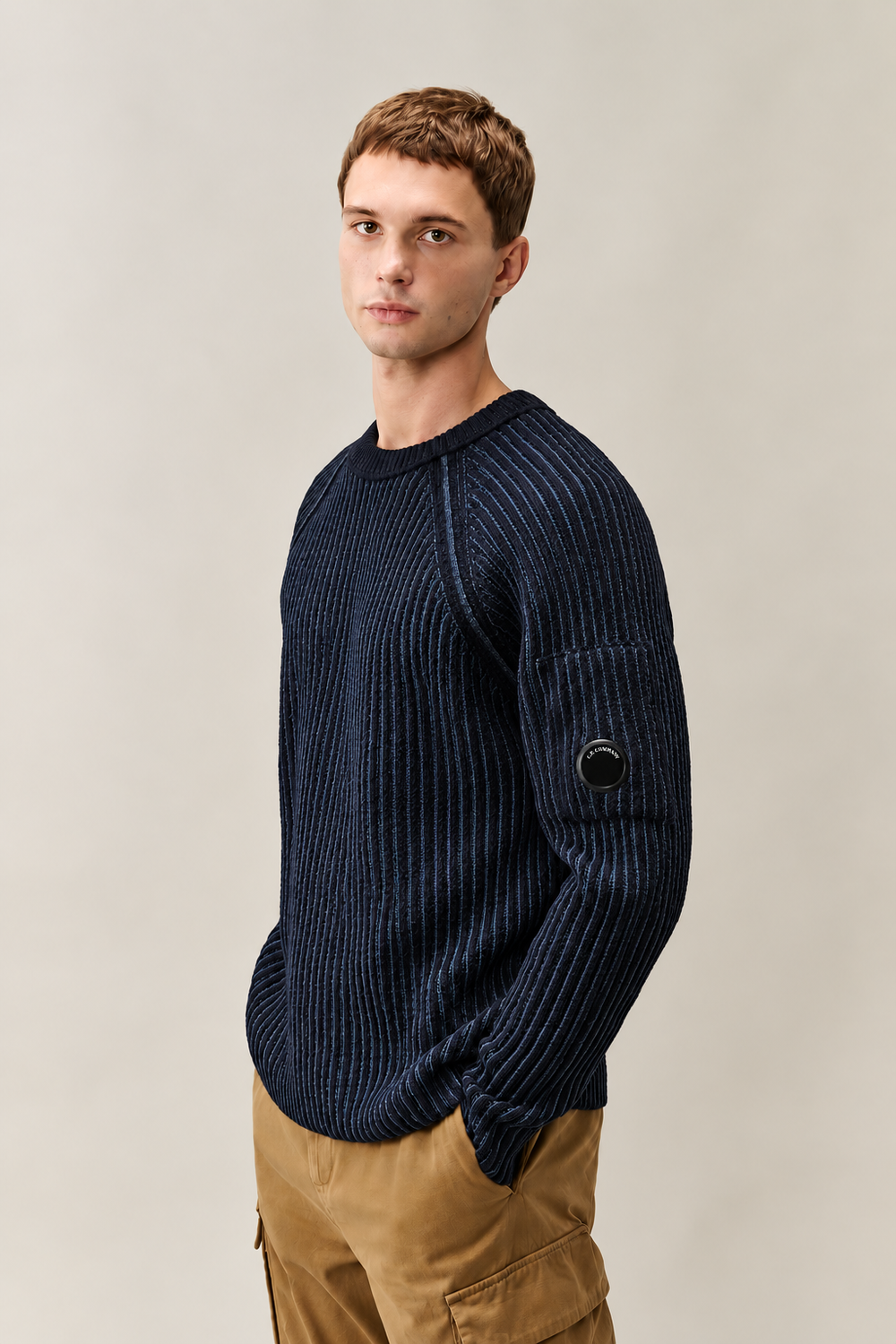 C.P. Company Geribde Katoenen Trui – Blauw-70% polyamide, 29% wol, 1% andere-HEREN TRUIEN & VESTEN-Blauw