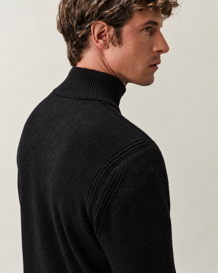 C.P. Company Lens Half Zip Trui – Zwart-70% polyamide, 29% wol, 1% andere-HEREN TRUIEN & VESTEN-Zwart
