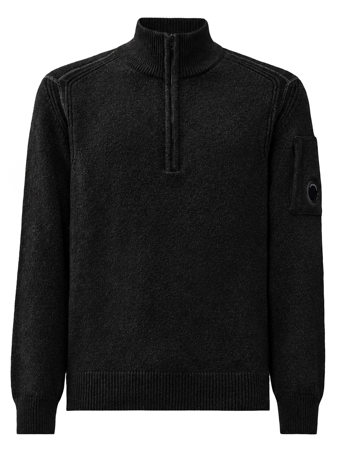 C.P. Company Lens Half Zip Trui – Zwart-70% polyamide, 29% wol, 1% andere-HEREN TRUIEN & VESTEN-Zwart