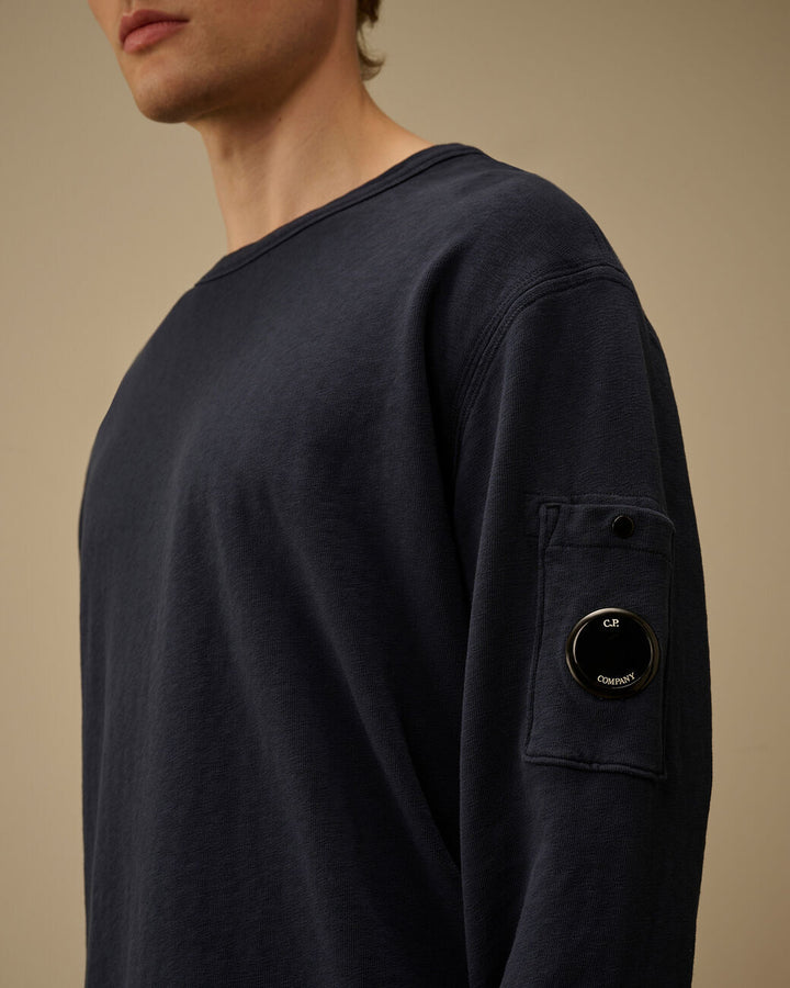 C.P. Company Malfilè Fleece Lens Crewneck - Blauw-100% katoen-HEREN TRUIEN & VESTEN-Blauw