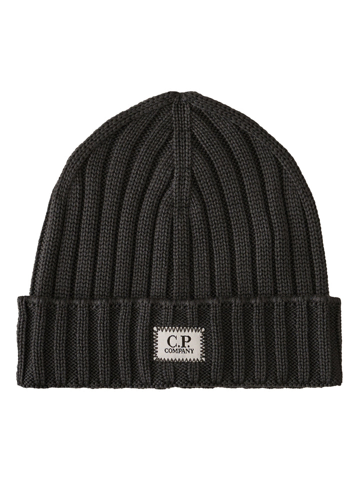 C.P. Company Merino Wol Logo Beanie – Antraciet-100% wol-HEREN ACCESSOIRES-Antraciet
