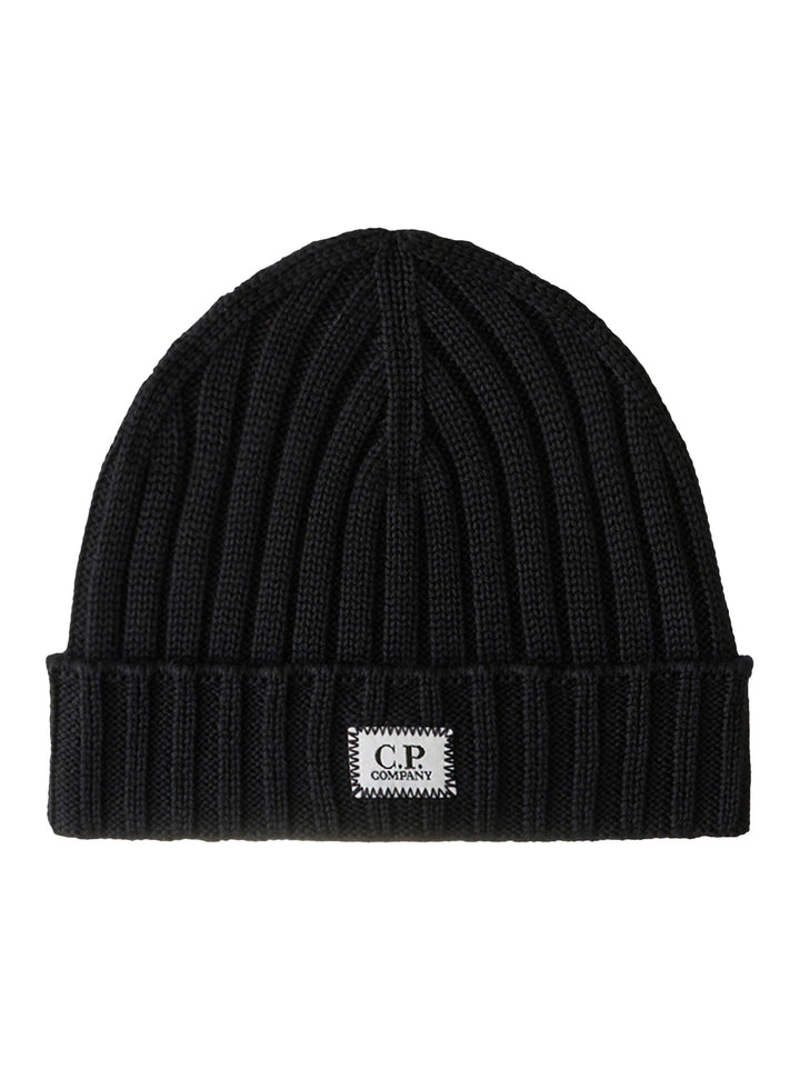 C.P. Company Merino Wol Logo Beanie – Blauw-100% wol-HEREN ACCESSOIRES-Blauw