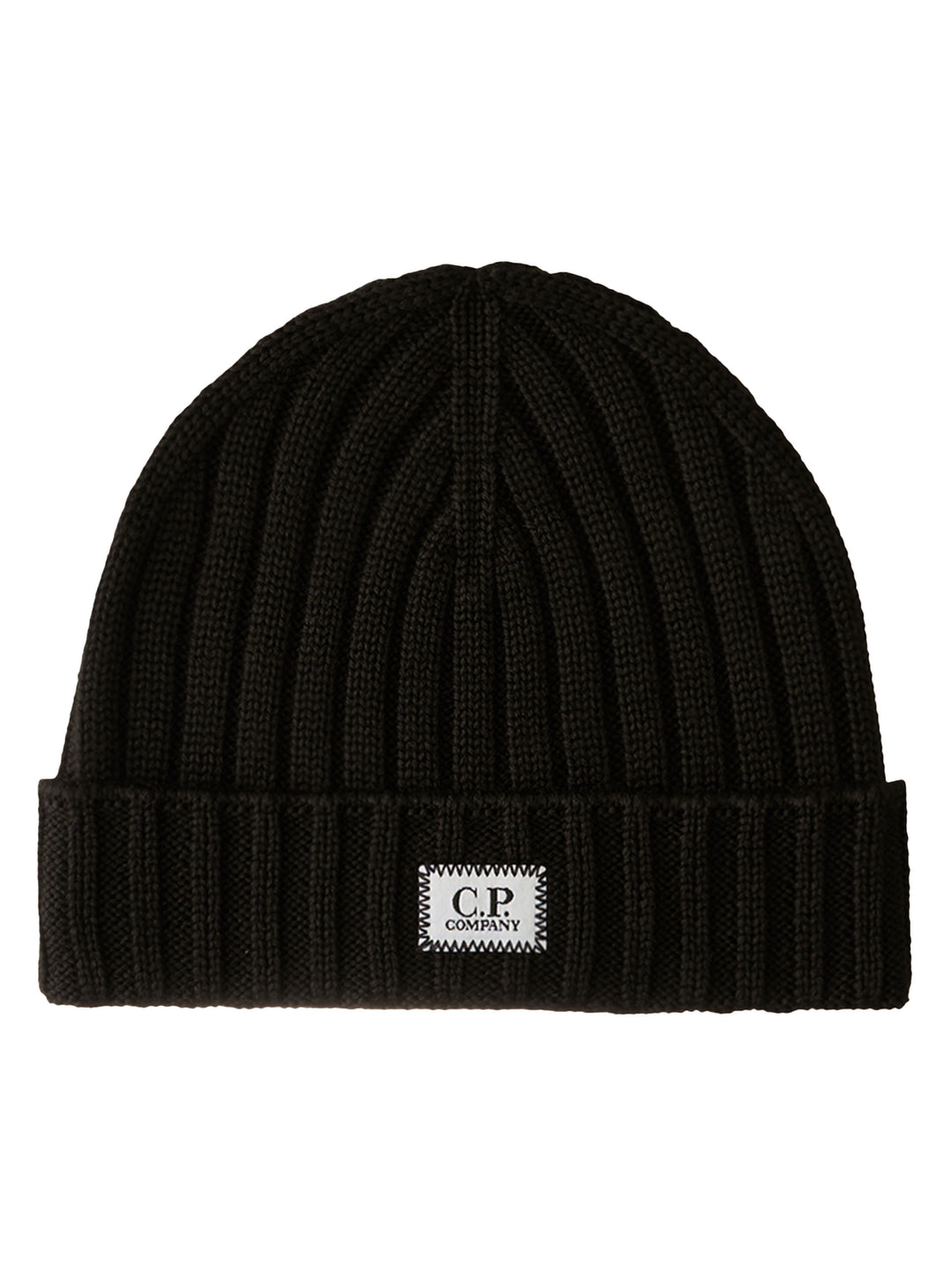 C.P. Company Merino Wol Logo Beanie – Zwart-100% wol-HEREN ACCESSOIRES-Zwart