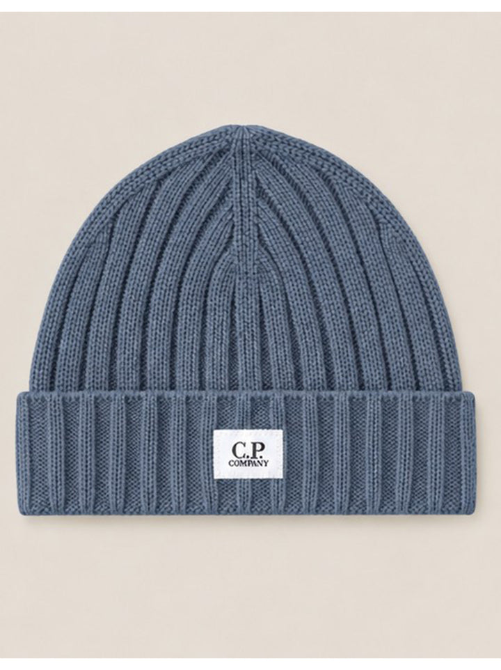 C.P. Company Merinowollen Logo Muts – Blauw-100% wol-HEREN ACCESSOIRES-Blauw