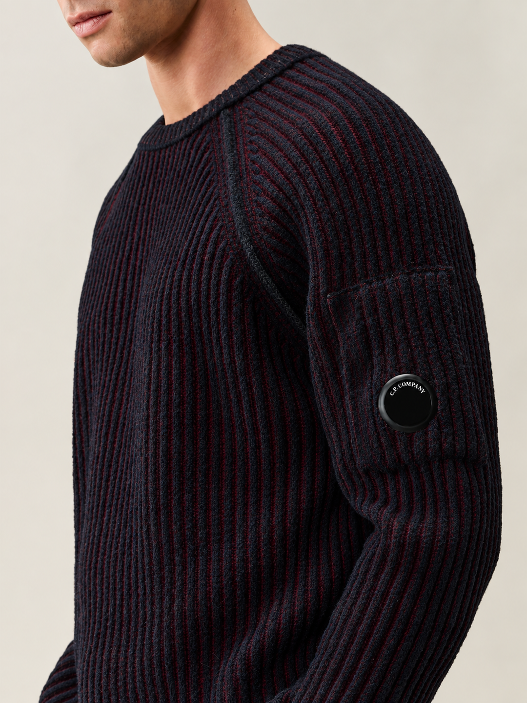 C.P. Company Ribgebreide Crewneck Trui – Rood-70% polyamide, 29% wol, 1% andere-HEREN TRUIEN & VESTEN-Rood
