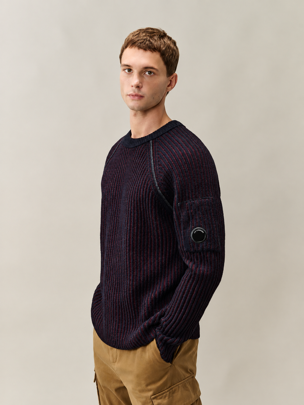 C.P. Company Ribgebreide Crewneck Trui – Rood-70% polyamide, 29% wol, 1% andere-HEREN TRUIEN & VESTEN-Rood