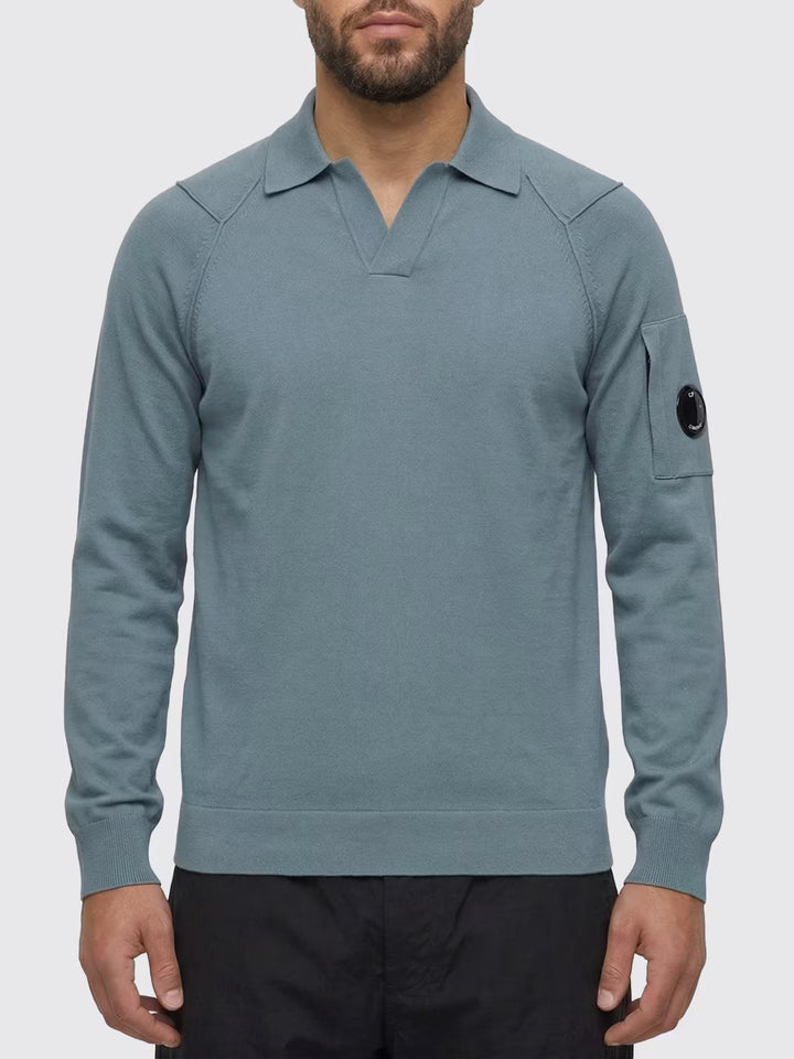 C.P. Company Sea Island polo lens sweater – Blauw-100% katoen-HEREN POLO'S & T-SHIRTS-Blauw