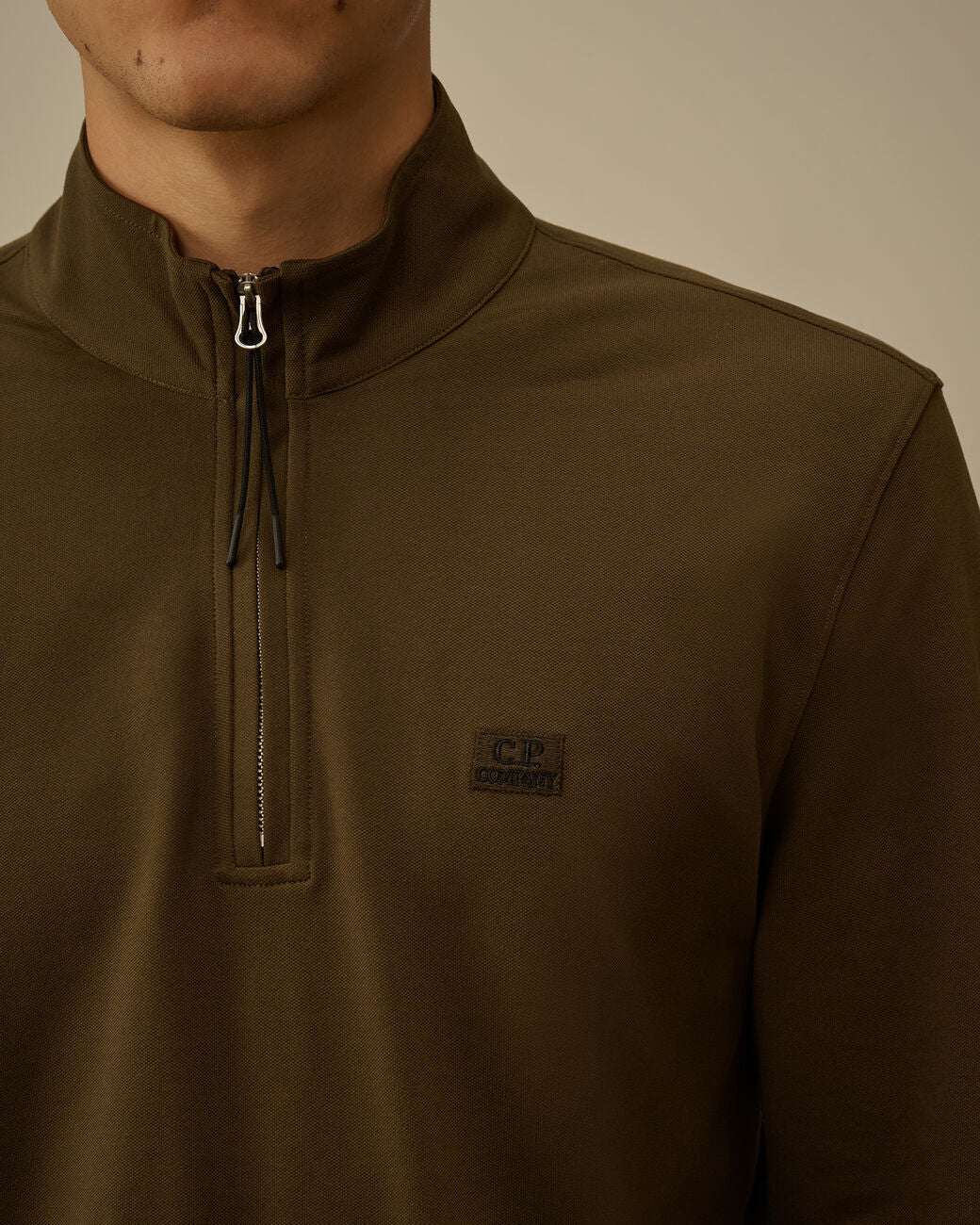 C.P. Company Stretch Piquet Half Zip Polo – Groen-95% katoen, 5% elasthaan-HEREN POLO'S & T-SHIRTS-Groen