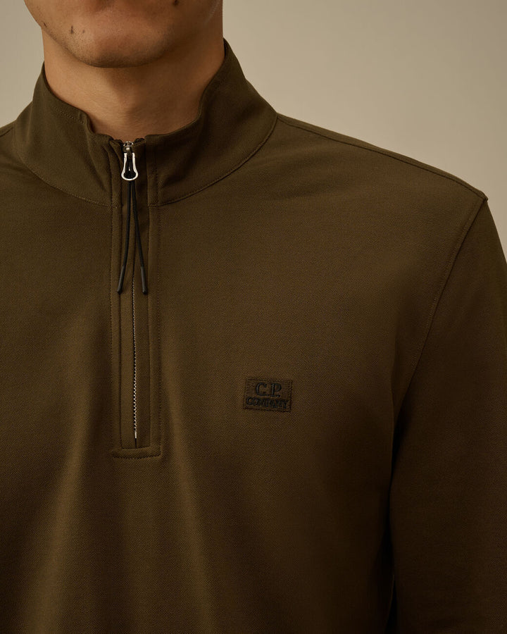 C.P. Company Stretch Piquet Half Zip Polo – Groen-95% katoen, 5% elasthaan-HEREN POLO'S & T-SHIRTS-Groen