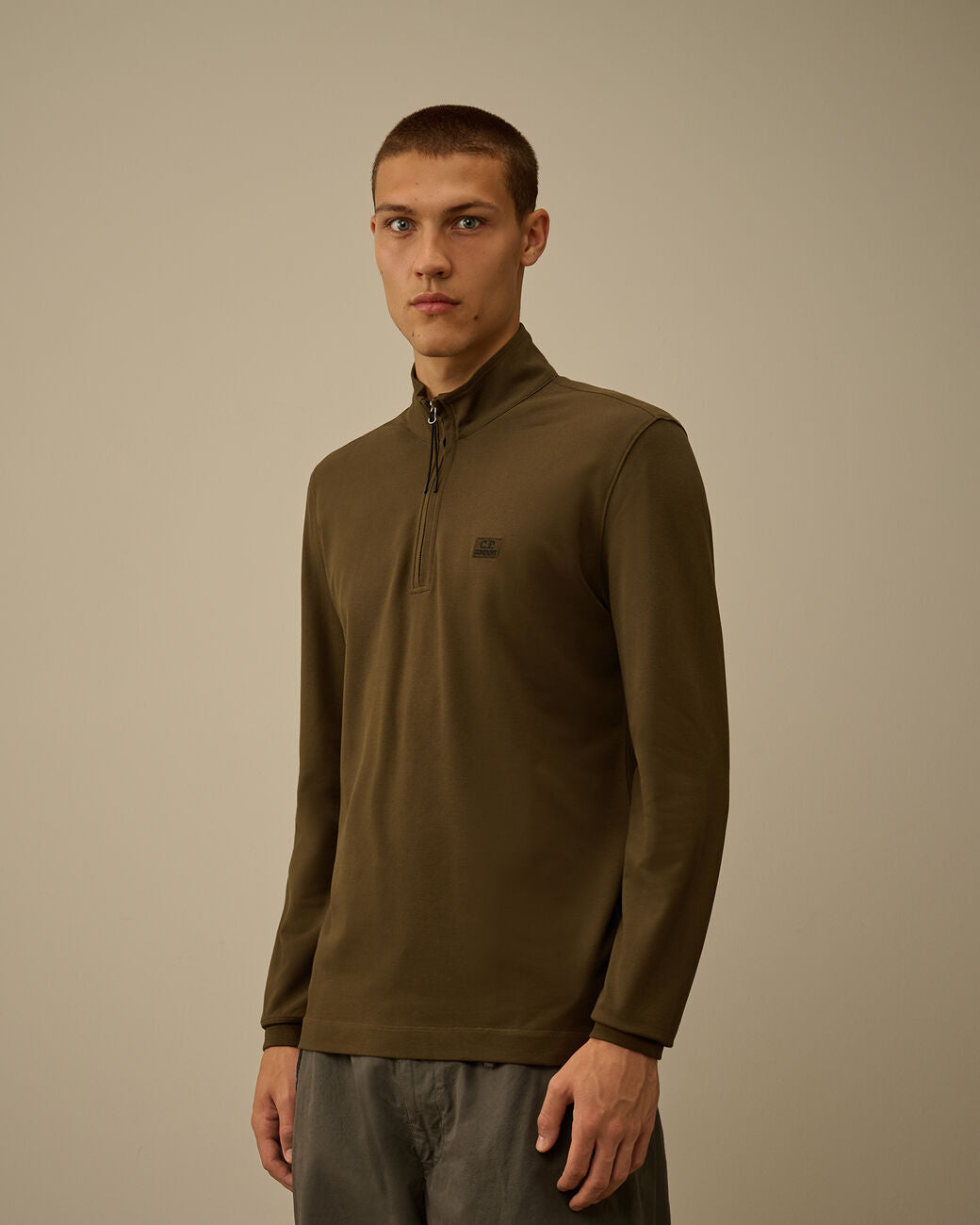 C.P. Company Stretch Piquet Half Zip Polo – Groen-95% katoen, 5% elasthaan-HEREN POLO'S & T-SHIRTS-Groen