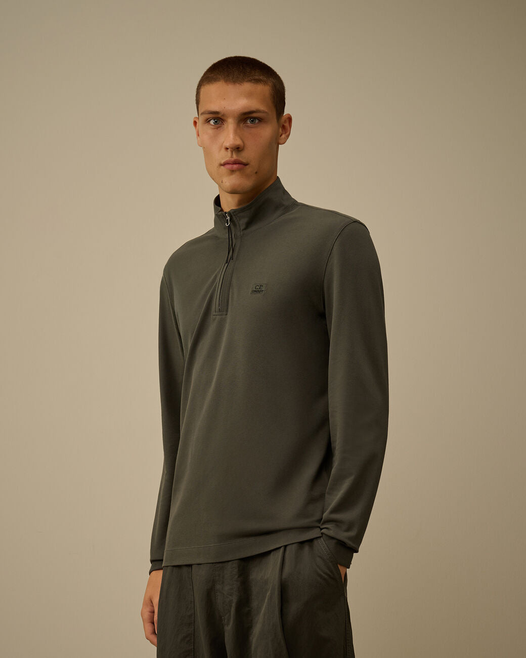 C.P. Company Stretch Piquet Halfzip Polo-95% katoen, 5% elasthaan-HEREN POLO'S & T-SHIRTS-Antraciet