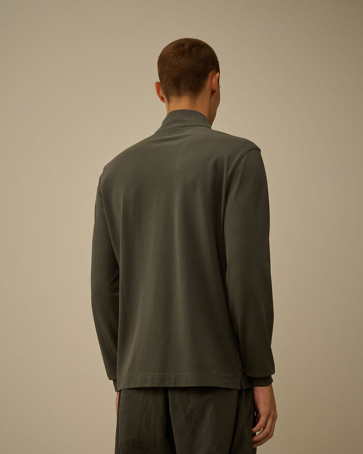 C.P. Company Stretch Piquet Halfzip Polo-95% katoen, 5% elasthaan-HEREN POLO'S & T-SHIRTS-Antraciet