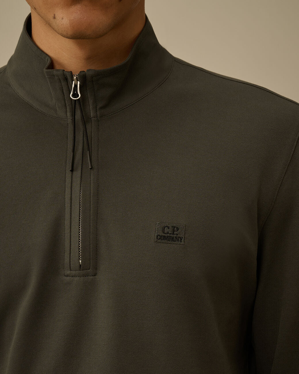 C.P. Company Stretch Piquet Halfzip Polo-95% katoen, 5% elasthaan-HEREN POLO'S & T-SHIRTS-Antraciet