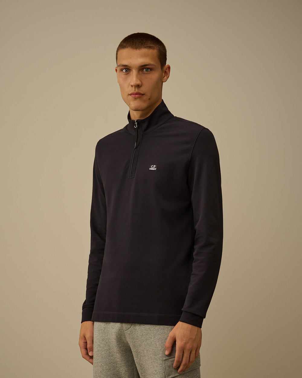 C.P. Company Stretch Piquet Halfzip Polo – Blauw-95% katoen, 5% elasthaan-HEREN POLO'S & T-SHIRTS-Blauw