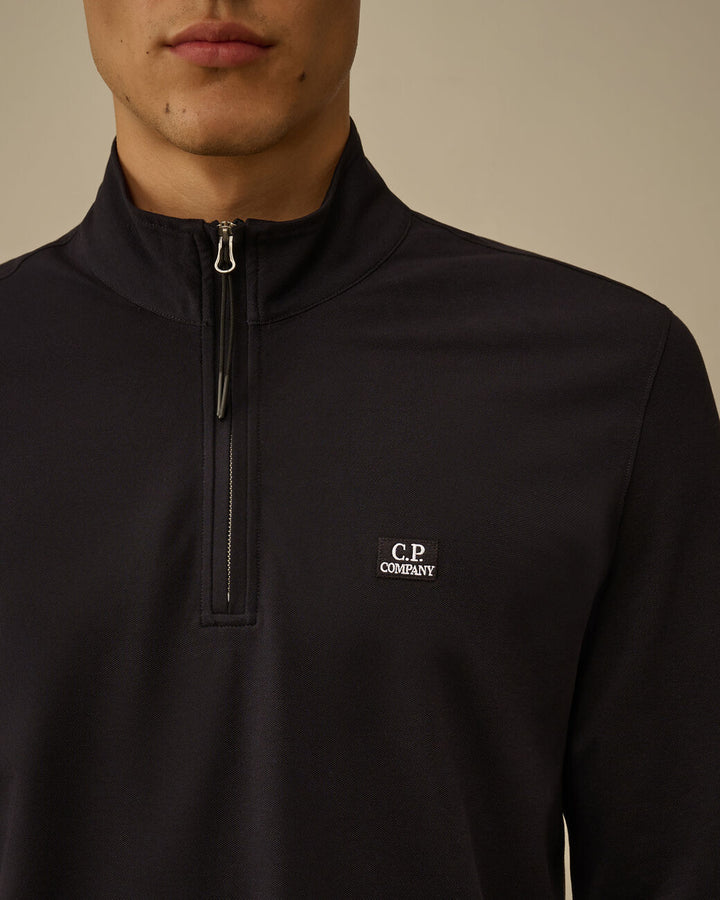 C.P. Company Stretch Piquet Halfzip Polo – Blauw-95% katoen, 5% elasthaan-HEREN POLO'S & T-SHIRTS-Blauw