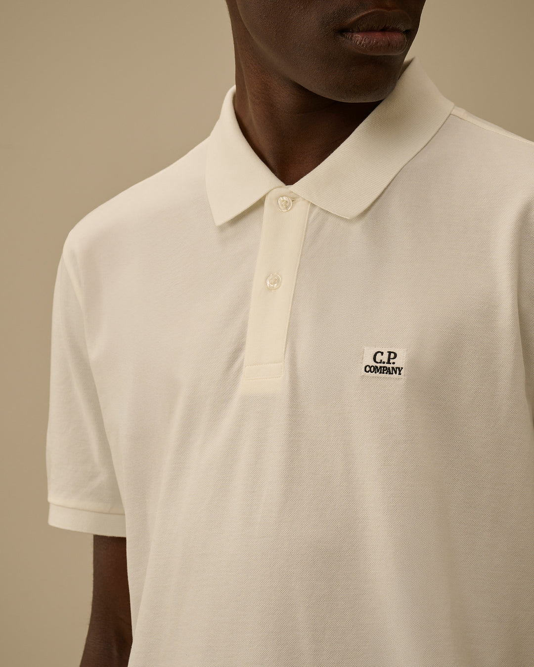 C.P. Company Stretch Piquet Polo  – Gauze White-95% katoen, 5% elastaan-HEREN POLO'S & T-SHIRTS-Wit