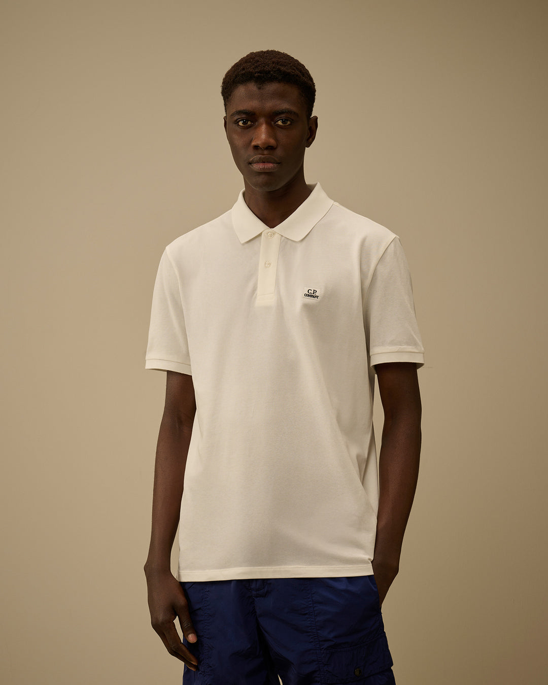 C.P. Company Stretch Piquet Polo  – Gauze White-95% katoen, 5% elastaan-HEREN POLO'S & T-SHIRTS-Wit