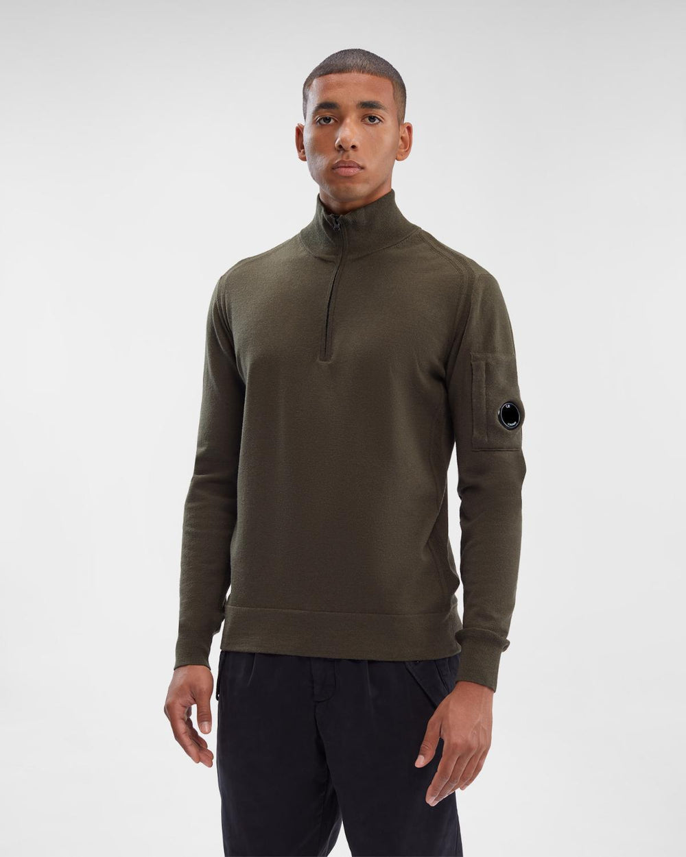 C.P. Company trui met rits-88% wol, 12% polyester-HEREN TRUIEN & VESTEN-Groen