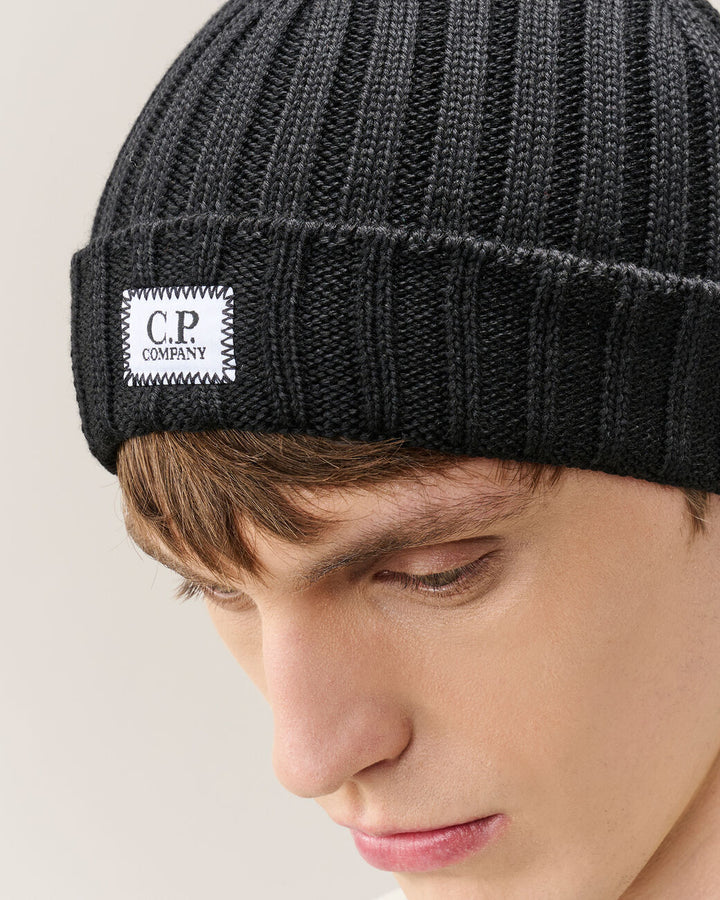 C.P. Company Wollen Muts – Zwart-100% wol-HEREN ACCESSOIRES-Zwart